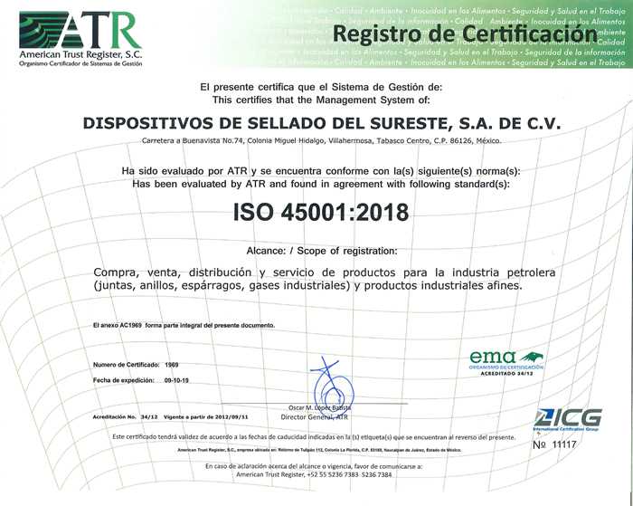 Certificado ISO 45001:2018